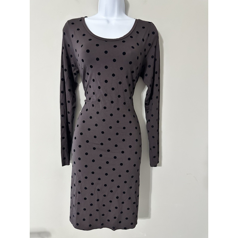 Elemente Clemente Viscose Elastane Polka Dot Dress Taupe Black Lagenlook Size‎ M